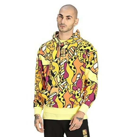 Puma x Romero Britto Art Series AOP Mens Small Yellow Pullover Hoodie Sweatshirt - Picture 12 of 12